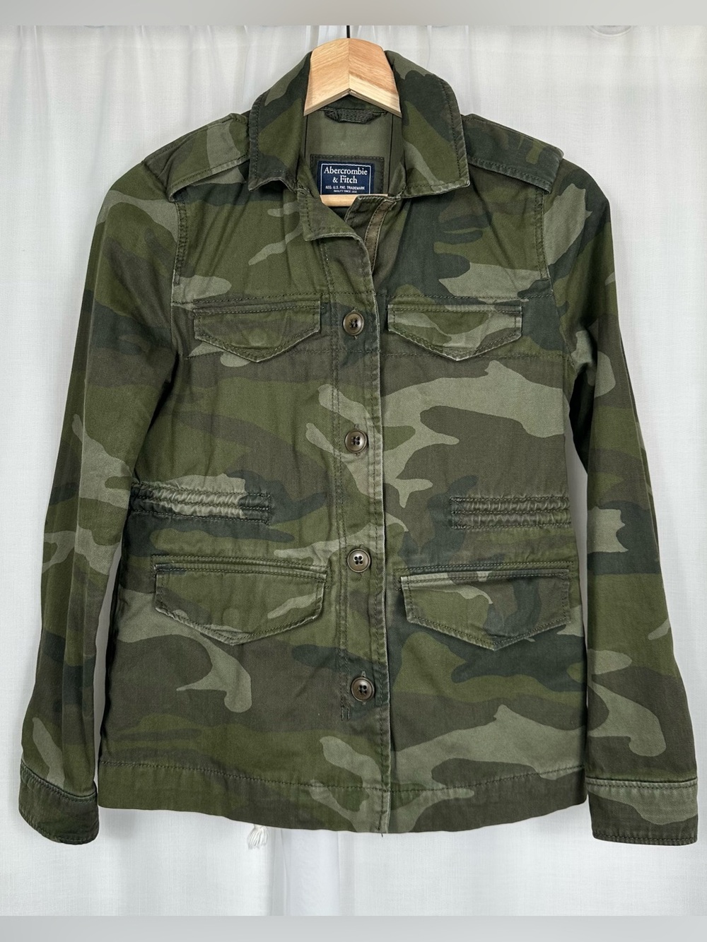Abercrombie Camo Utility Jacket XXS Cargo Military Field Army Green Cinch Waist